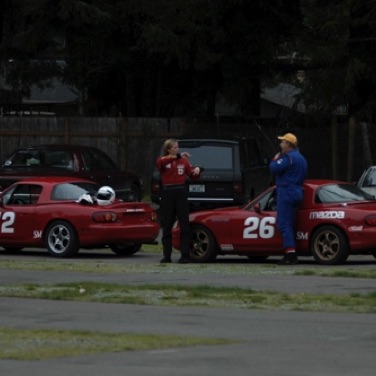 Discussing the track after testing.